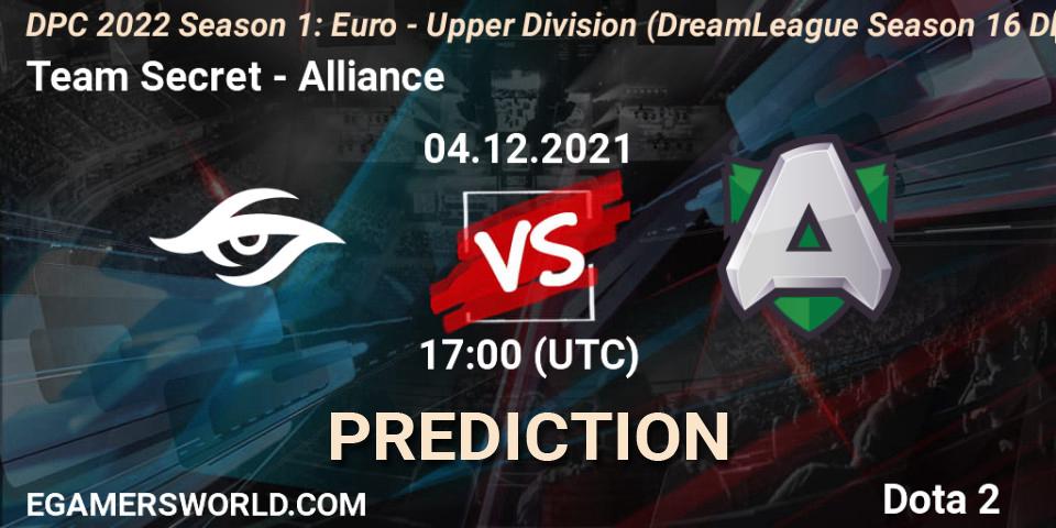 Pronósticos Team Secret - Alliance. 04.12.21. DPC 2022 Season 1: Euro - Upper Division (DreamLeague Season 16 DPC WEU) - Dota 2