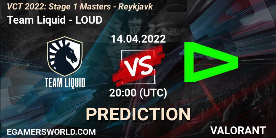 Pronósticos Team Liquid - LOUD. 14.04.2022 at 19:40. VCT 2022: Stage 1 Masters - Reykjavík - VALORANT