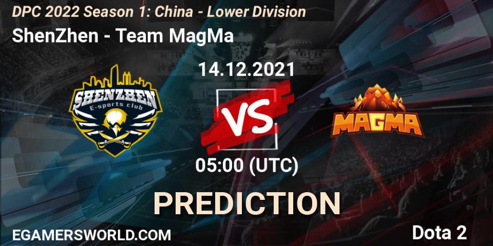 Pronósticos ShenZhen - Team MagMa. 14.12.2021 at 04:56. DPC 2022 Season 1: China - Lower Division - Dota 2