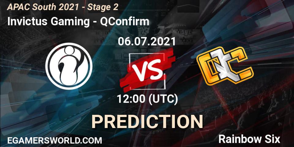 Pronósticos Invictus Gaming - QConfirm. 06.07.2021 at 12:00. APAC South 2021 - Stage 2 - Rainbow Six