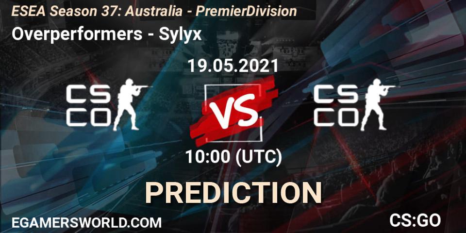 Pronósticos Overperformers - Sylyx. 19.05.2021 at 10:00. ESEA Season 37: Australia - Premier Division - Counter-Strike (CS2)