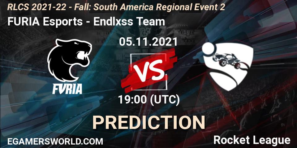 Pronósticos FURIA Esports - Endlxss Team. 05.11.2021 at 19:00. RLCS 2021-22 - Fall: South America Regional Event 2 - Rocket League