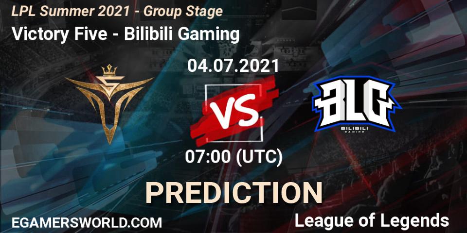 Pronósticos Victory Five - Bilibili Gaming. 04.07.2021 at 07:00. LPL Summer 2021 - Group Stage - LoL