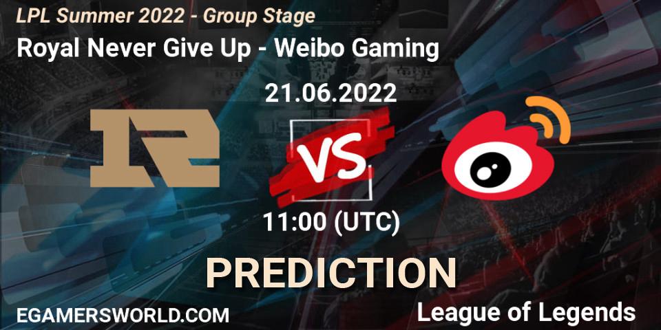 Pronósticos Royal Never Give Up - Weibo Gaming. 21.06.22. LPL Summer 2022 - Group Stage - LoL