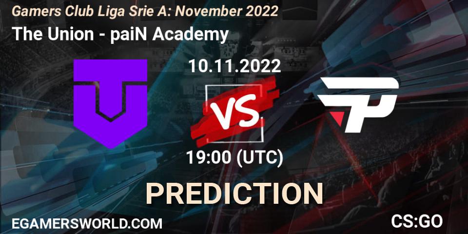 Pronósticos The Union - paiN Academy. 10.11.2022 at 19:00. Gamers Club Liga Série A: November 2022 - Counter-Strike (CS2)