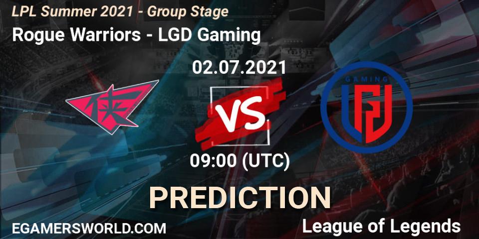Pronósticos Rogue Warriors - LGD Gaming. 02.07.21. LPL Summer 2021 - Group Stage - LoL