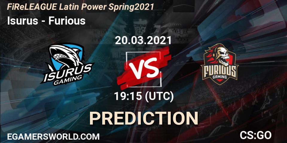 Pronósticos Isurus - Furious. 20.03.2021 at 19:15. FiReLEAGUE Latin Power Spring 2021 - BLAST Premier Qualifier - Counter-Strike (CS2)