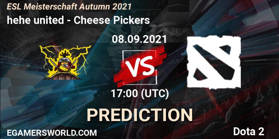 Pronósticos hehe united - Cheese Pickers. 08.09.2021 at 17:05. ESL Meisterschaft Autumn 2021 - Dota 2