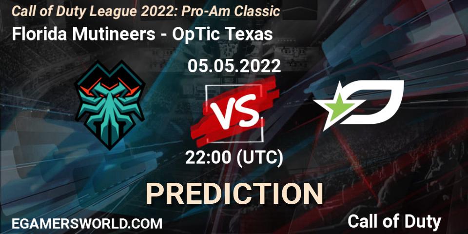 Pronósticos Florida Mutineers - OpTic Texas. 05.05.22. Call of Duty League 2022: Pro-Am Classic - Call of Duty