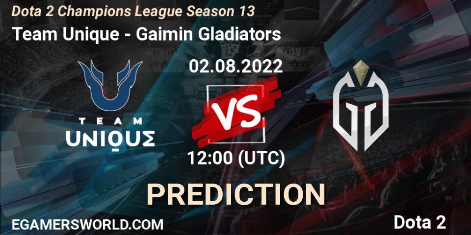 Pronósticos Team Unique - Gaimin Gladiators. 02.08.22. Dota 2 Champions League Season 13 - Dota 2