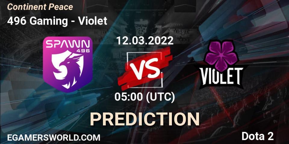 Pronósticos 496 Gaming - Violet. 12.03.2022 at 06:31. Continent Peace - Dota 2
