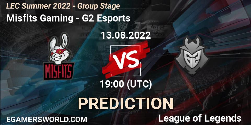 Pronósticos Misfits Gaming - G2 Esports. 13.08.22. LEC Summer 2022 - Group Stage - LoL