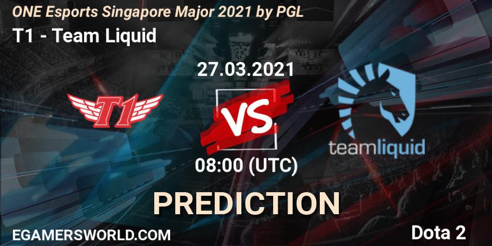 Pronósticos T1 - Team Liquid. 27.03.2021 at 09:26. ONE Esports Singapore Major 2021 - Dota 2