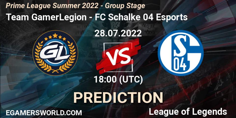 Pronósticos Team GamerLegion - FC Schalke 04 Esports. 28.07.22. Prime League Summer 2022 - Group Stage - LoL