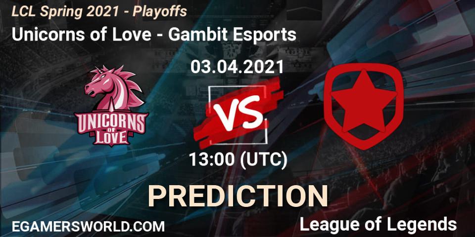 Pronósticos Unicorns of Love - Gambit Esports. 03.04.21. LCL Spring 2021 - Playoffs - LoL