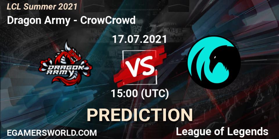 Pronósticos Dragon Army - CrowCrowd. 17.07.2021 at 15:00. LCL Summer 2021 - LoL