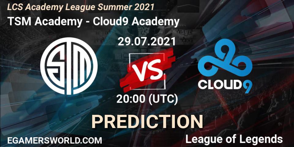 Pronósticos TSM Academy - Cloud9 Academy. 29.07.2021 at 20:00. LCS Academy League Summer 2021 - LoL