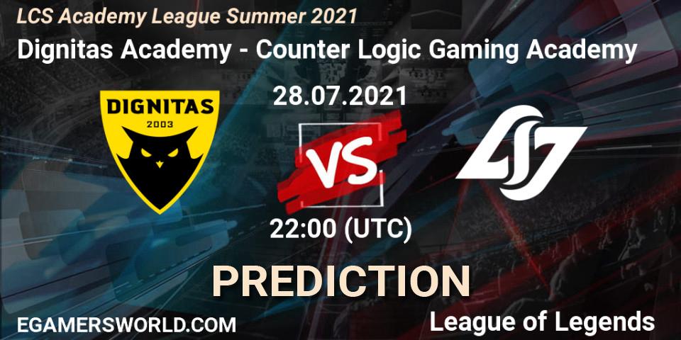 Pronósticos Dignitas Academy - Counter Logic Gaming Academy. 28.07.2021 at 22:00. LCS Academy League Summer 2021 - LoL