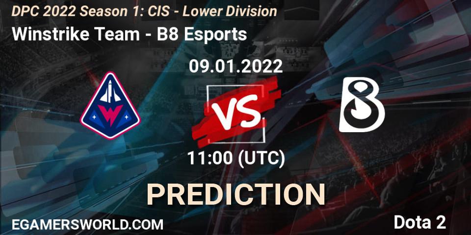 Pronósticos Winstrike Team - B8 Esports. 09.01.2022 at 11:00. DPC 2022 Season 1: CIS - Lower Division - Dota 2