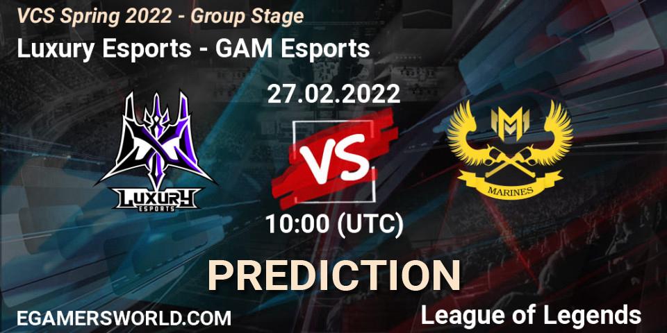 Pronósticos Luxury Esports - GAM Esports. 27.02.2022 at 10:00. VCS Spring 2022 - Group Stage - LoL