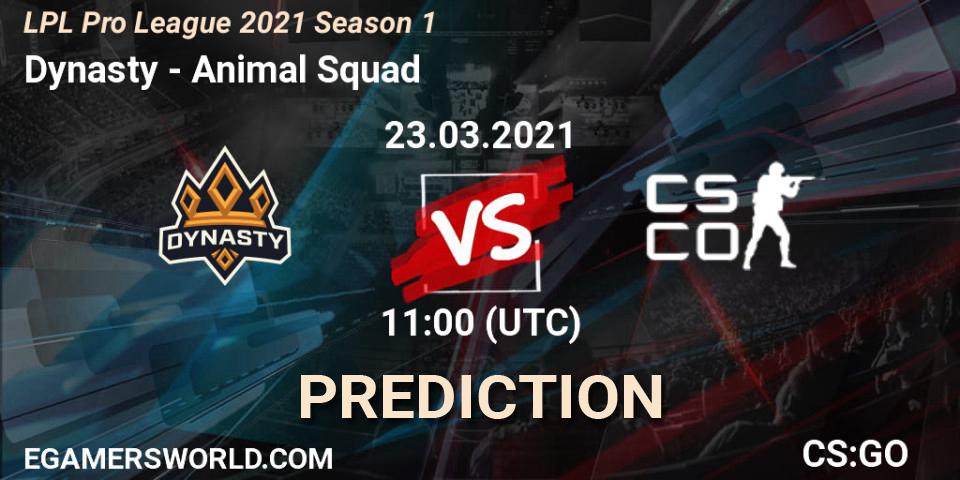 Pronósticos Dynasty - Animal Squad. 23.03.2021 at 10:40. LPL Pro League 2021 Season 1 - Counter-Strike (CS2)
