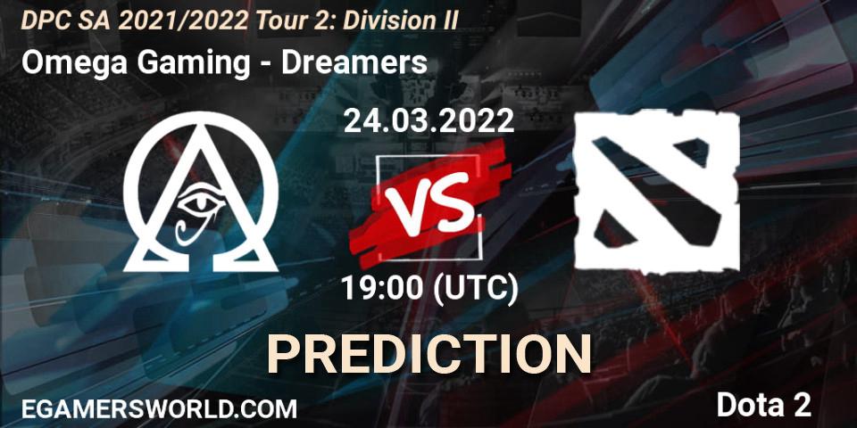 Pronósticos Omega Gaming - Dreamers. 24.03.2022 at 19:00. DPC 2021/2022 Tour 2: SA Division II (Lower) - Dota 2