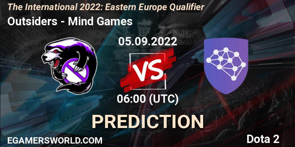 Pronósticos Outsiders - Mind Games. 05.09.2022 at 06:00. The International 2022: Eastern Europe Qualifier - Dota 2