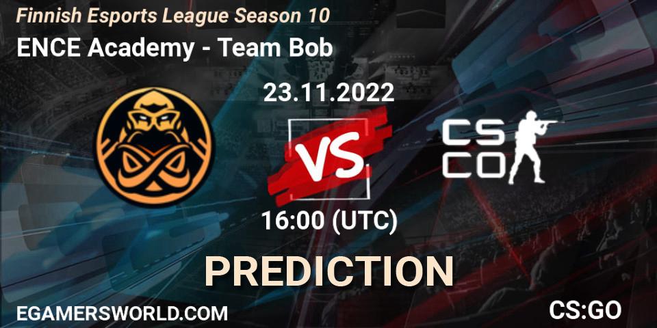 Pronósticos ENCE Academy - Team Bob. 23.11.2022 at 19:00. Finnish Esports League Season 10 - Counter-Strike (CS2)