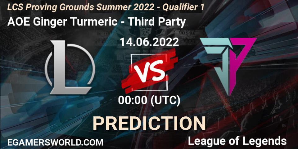 Pronósticos AOE Ginger Turmeric - Third Party. 14.06.2022 at 00:00. LCS Proving Grounds Summer 2022 - Qualifier 1 - LoL