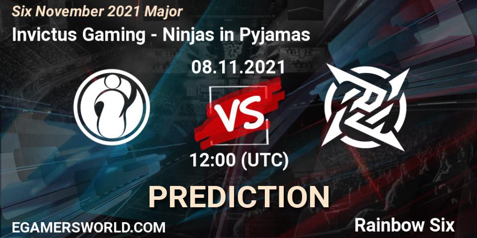 Pronósticos Ninjas in Pyjamas - Invictus Gaming. 09.11.2021 at 19:30. Six Sweden Major 2021 - Rainbow Six