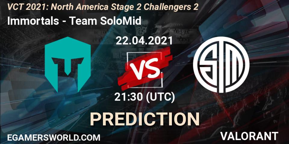 Pronósticos Immortals - Team SoloMid. 22.04.2021 at 21:30. VCT 2021: North America Stage 2 Challengers 2 - VALORANT