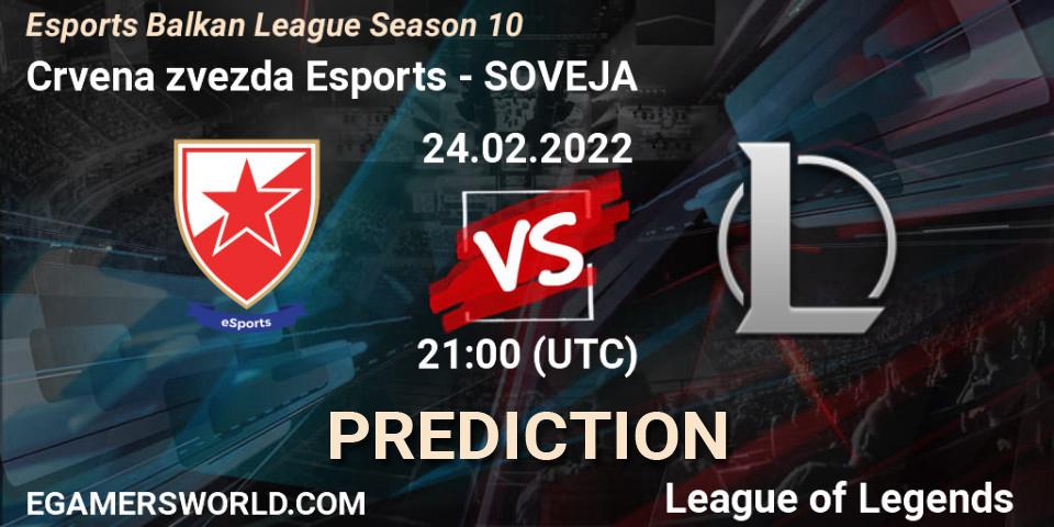 Pronósticos Crvena zvezda Esports - SOVEJA. 24.02.2022 at 21:00. Esports Balkan League Season 10 - LoL