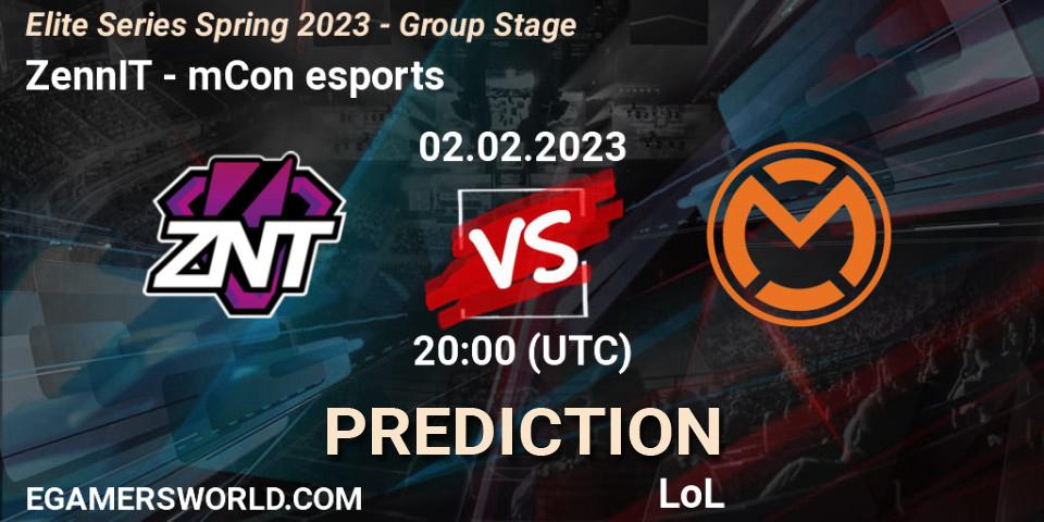 Pronósticos ZennIT - mCon esports. 02.02.2023 at 20:00. Elite Series Spring 2023 - Group Stage - LoL