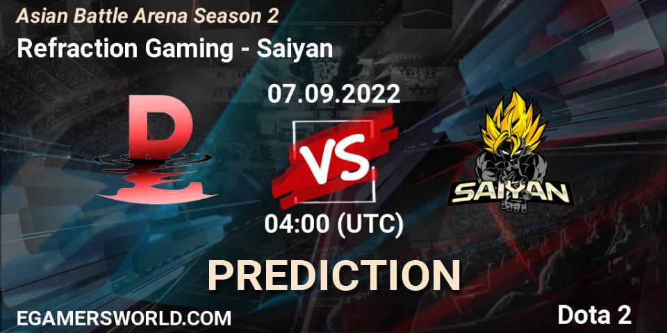 Pronósticos Refraction Gaming - Saiyan. 07.09.2022 at 04:28. Asian Battle Arena Season 2 - Dota 2