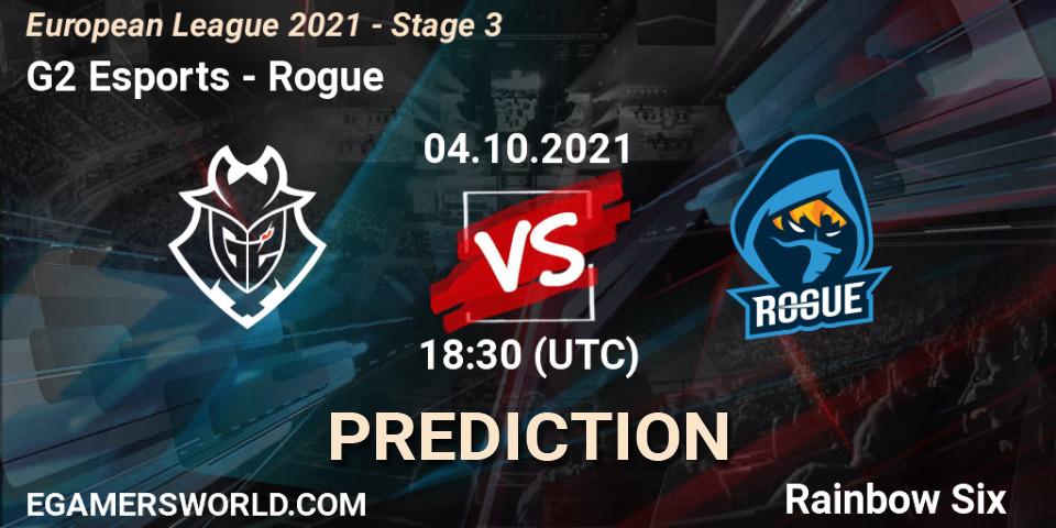 Pronósticos G2 Esports - Rogue. 04.10.2021 at 18:30. European League 2021 - Stage 3 - Rainbow Six