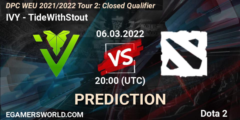 Pronósticos IVY - TideWithStout. 06.03.2022 at 20:00. DPC WEU 2021/2022 Tour 2: Closed Qualifier - Dota 2