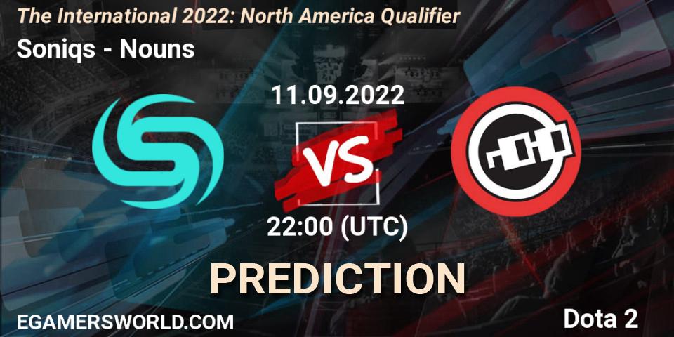 Pronósticos Soniqs - Nouns. 11.09.2022 at 22:16. The International 2022: North America Qualifier - Dota 2