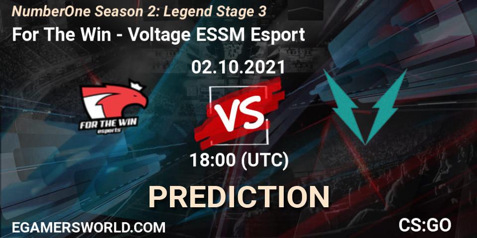 Pronósticos For The Win - Voltage ESSM Esport. 02.10.2021 at 18:00. NumberOne Season 2: Legend Stage 3 - Counter-Strike (CS2)