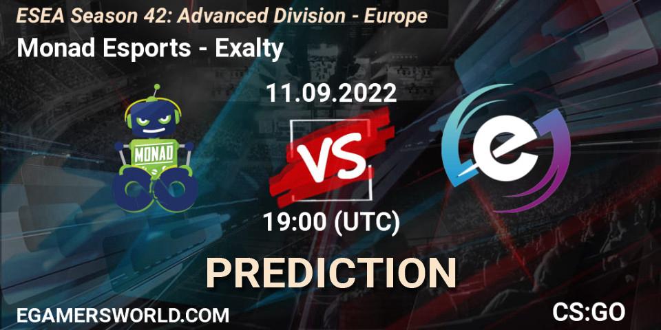 Pronósticos Monad Esports - Exalty. 11.09.2022 at 19:00. ESEA Season 42: Advanced Division - Europe - Counter-Strike (CS2)