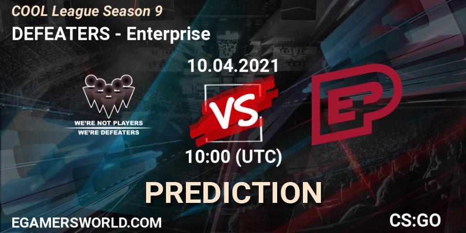 Pronósticos DEFEATERS - Enterprise. 10.04.2021 at 10:00. COOL League Season 9 - Counter-Strike (CS2)