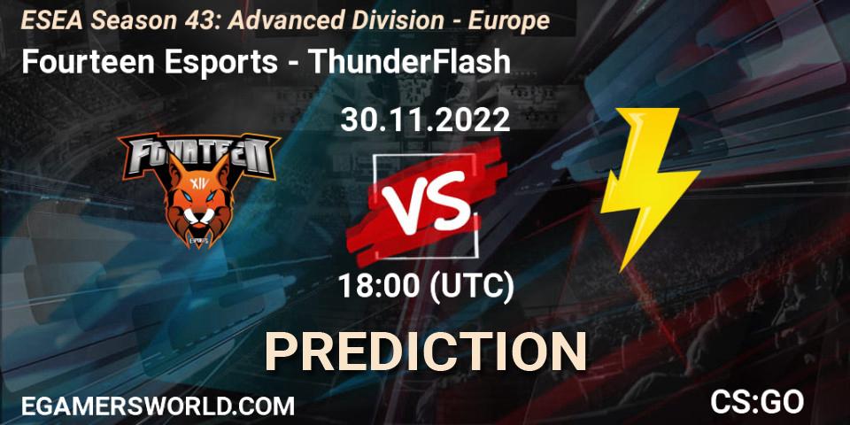 Pronósticos Fourteen Esports - ThunderFlash. 30.11.22. ESEA Season 43: Advanced Division - Europe - CS2 (CS:GO)