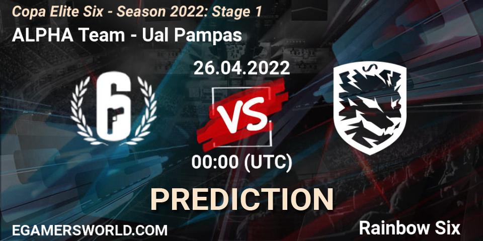 Pronósticos ALPHA Team - Ualá Pampas. 26.04.2022 at 00:00. Copa Elite Six - Season 2022: Stage 1 - Rainbow Six