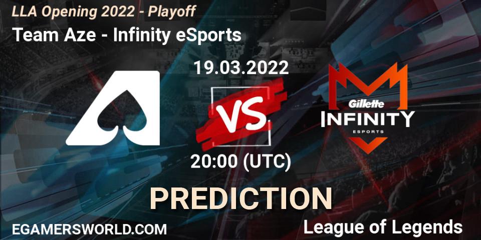 Pronósticos Team Aze - Infinity eSports. 20.03.2022 at 20:00. LLA Opening 2022 - Playoff - LoL