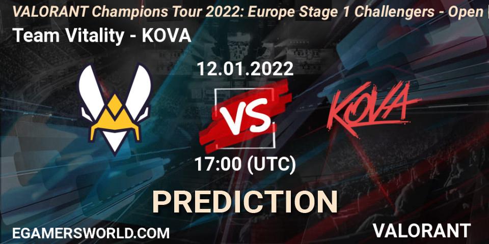 Pronósticos Team Vitality - KOVA. 12.01.2022 at 18:00. VCT 2022: Europe Stage 1 Challengers - Open Qualifier 1 - VALORANT