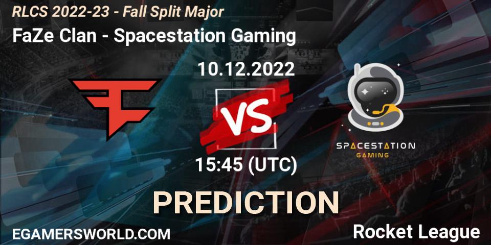 Pronósticos FaZe Clan - Spacestation Gaming. 10.12.2022 at 15:45. RLCS 2022-23 - Fall Split Major - Rocket League