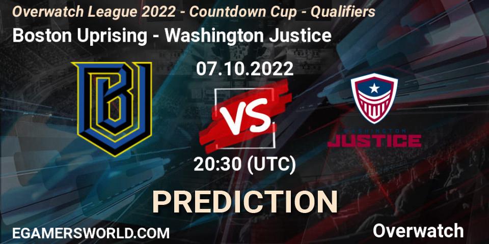 Pronósticos Boston Uprising - Washington Justice. 07.10.22. Overwatch League 2022 - Countdown Cup - Qualifiers - Overwatch