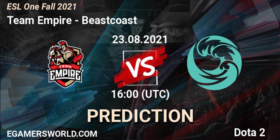 Pronósticos Team Empire - Beastcoast. 24.08.2021 at 16:00. ESL One Fall 2021 - Dota 2