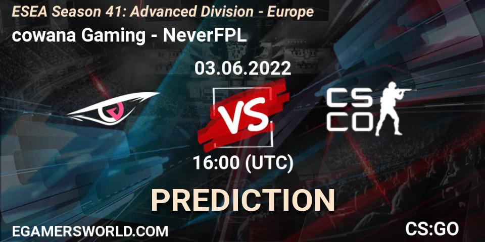 Pronósticos cowana Gaming - NeverFPL. 03.06.2022 at 16:00. ESEA Season 41: Advanced Division - Europe - Counter-Strike (CS2)