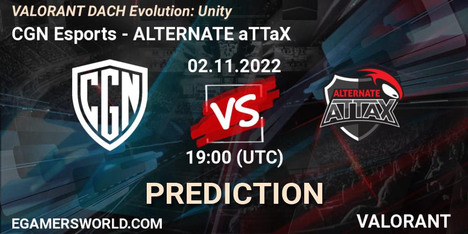 Pronósticos CGN Esports - ALTERNATE aTTaX. 02.11.2022 at 20:15. VALORANT DACH Evolution: Unity - VALORANT
