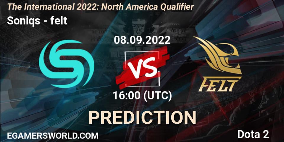 Pronósticos Soniqs - felt. 08.09.2022 at 16:19. The International 2022: North America Qualifier - Dota 2